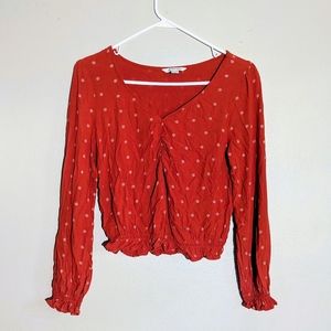American Eagle Outfitters red bubble long sleeve blouse, size extra small